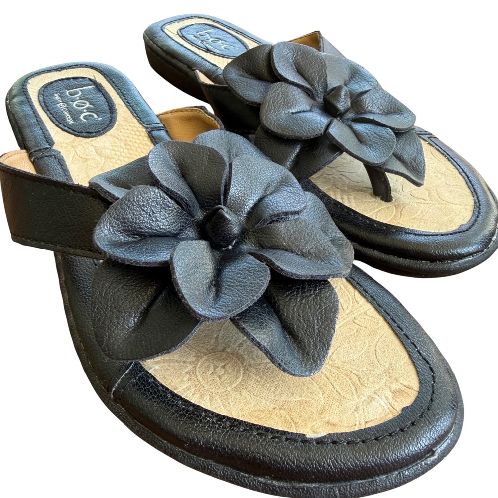 b.o.c. Born Concept Womens Black‎ Floral Thong Sandals Size 7M